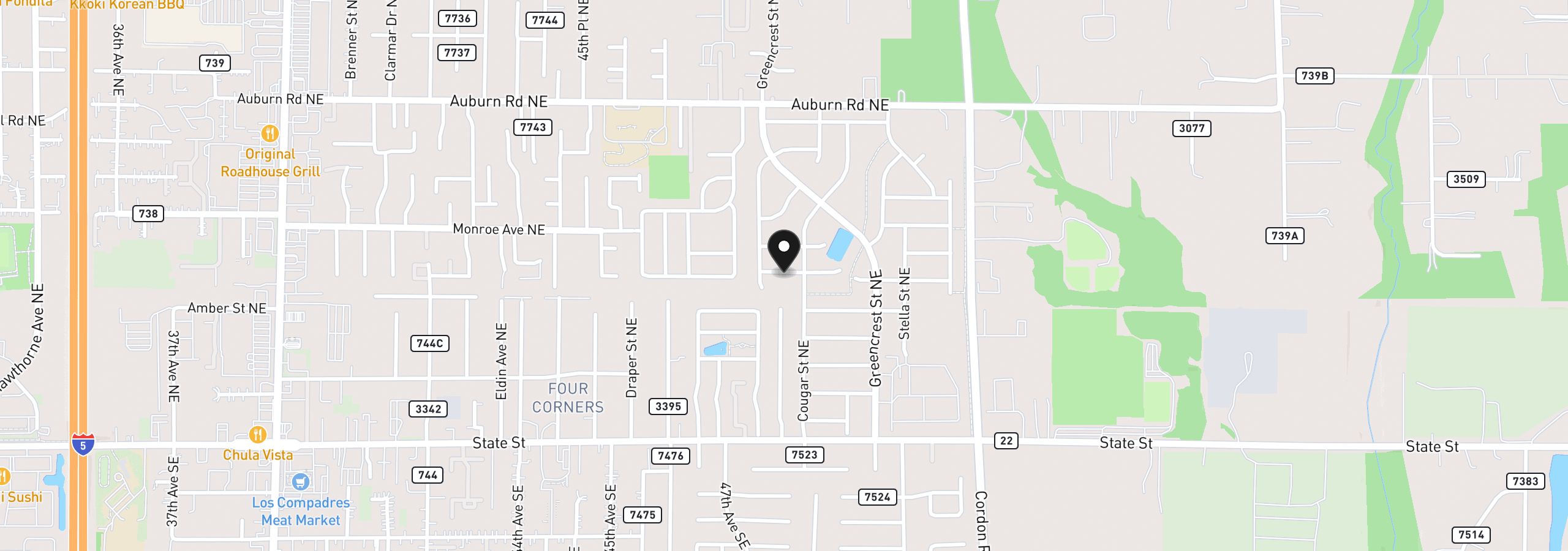 Map showing the location of 4844 Milo Ave NE, Salem, OR 97301