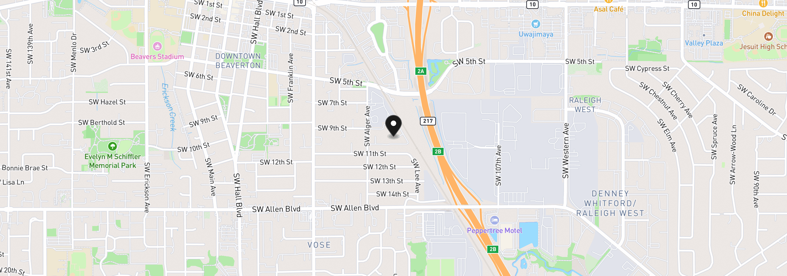 Map showing the location of 5482 SW Alger Ave F15, Beaverton, OR 97005