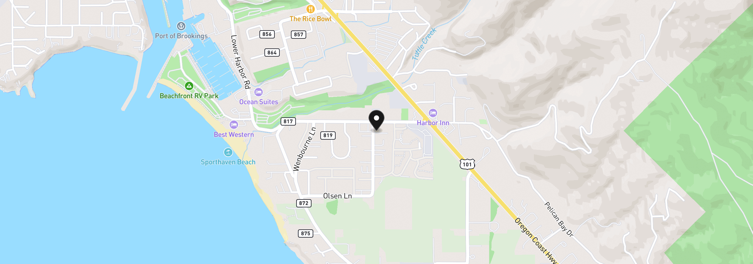 Map showing the location of 98090 W Benham Ln # 10, Brookings, OR 97415