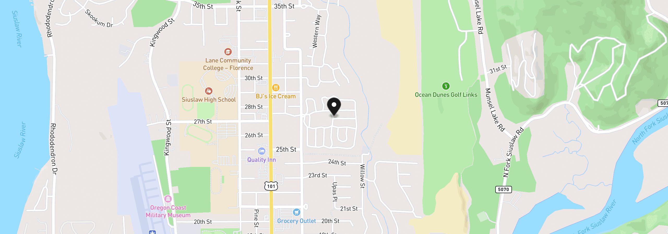 Map showing the location of 112 Sailor Ln, Florence, OR 97439