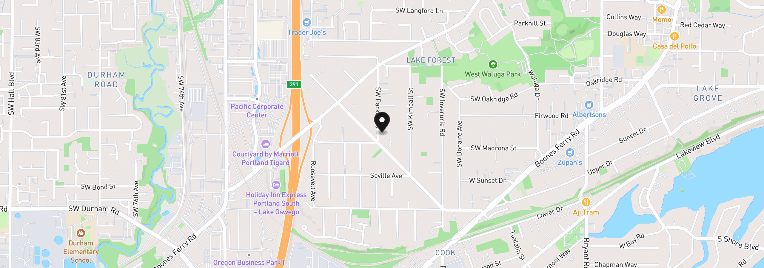 Map showing the location of 16294 Parker Rd, Lake Oswego, OR 97035