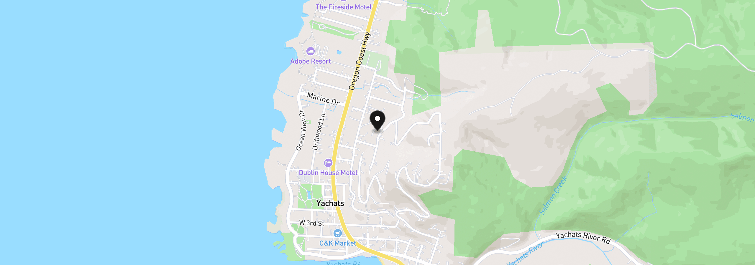 Map showing the location of 3 Saki Ln, Yachats, OR 97498