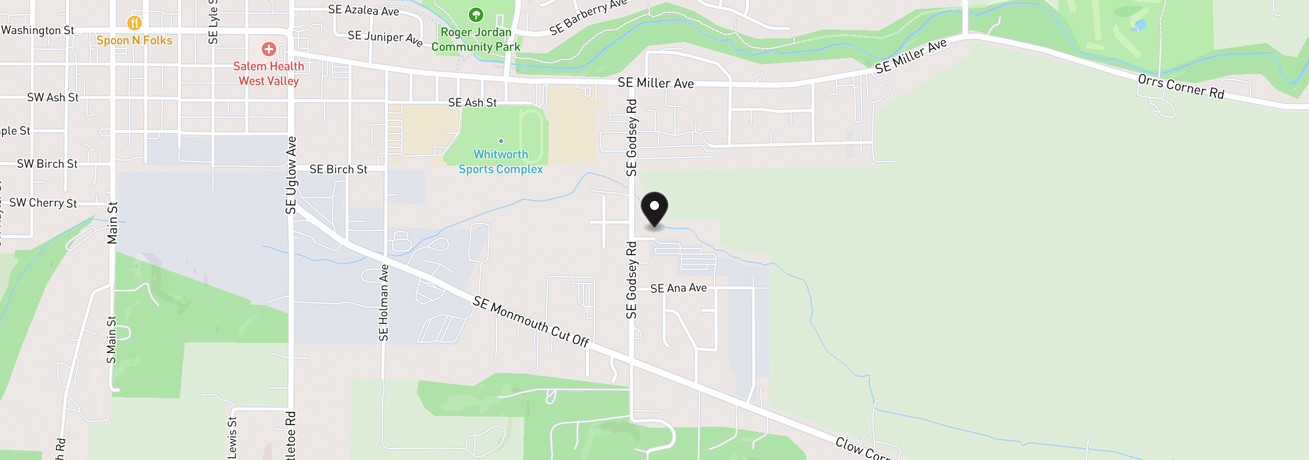 Map showing the location of 1490 SE Brookside St, Dallas, OR 97338