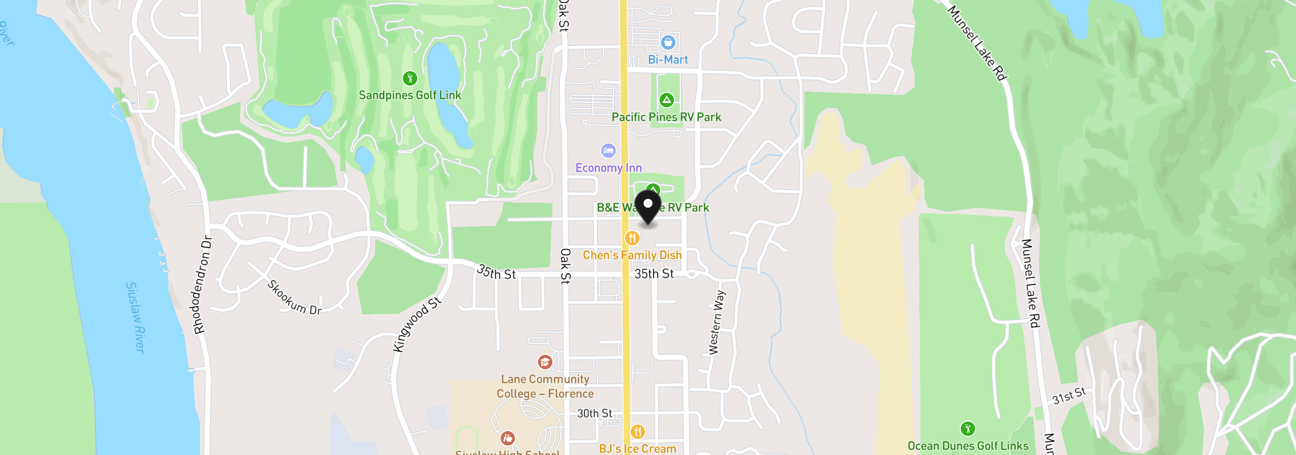 Map showing the location of 1890 37th St, Florence, OR 97439