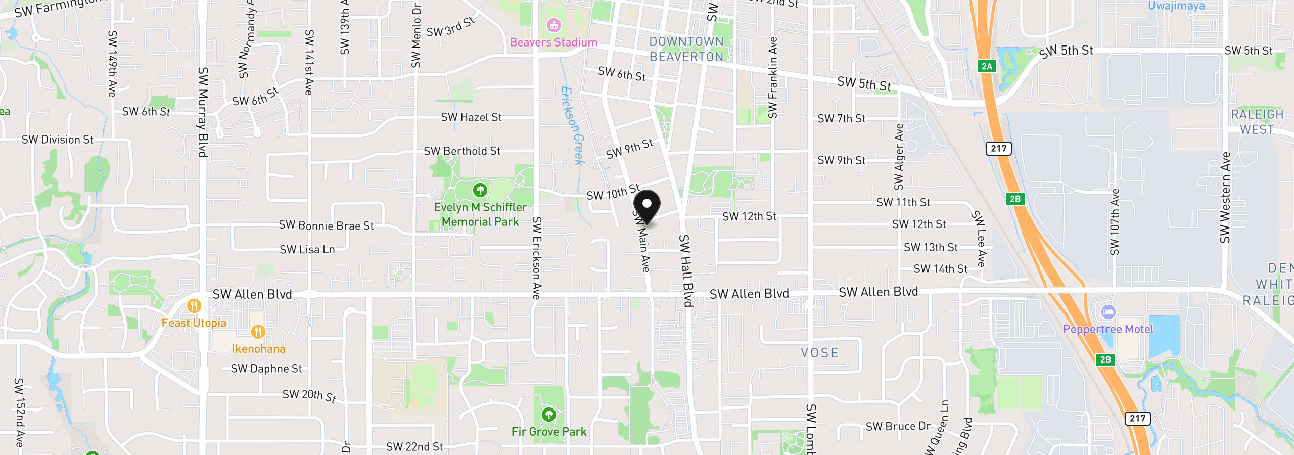 Map showing the location of 5720 SW Main Ave, Beaverton, OR 97005