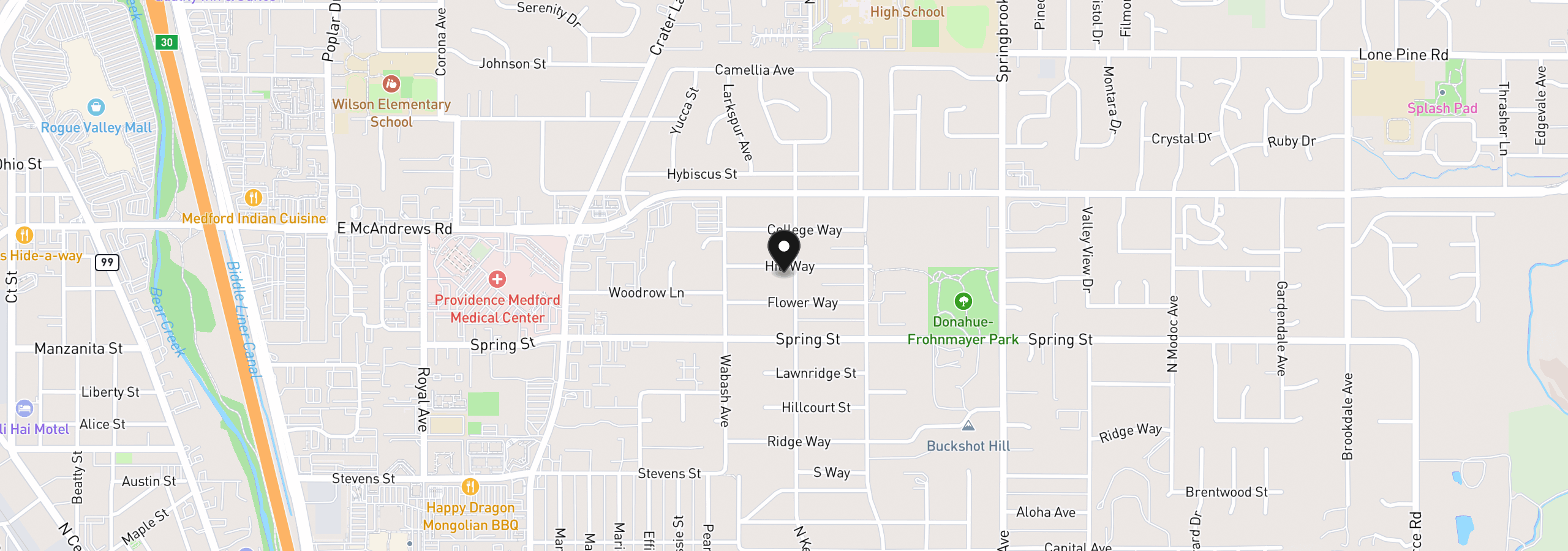 Map showing the location of 2122 Hill Way, Medford, OR 97504