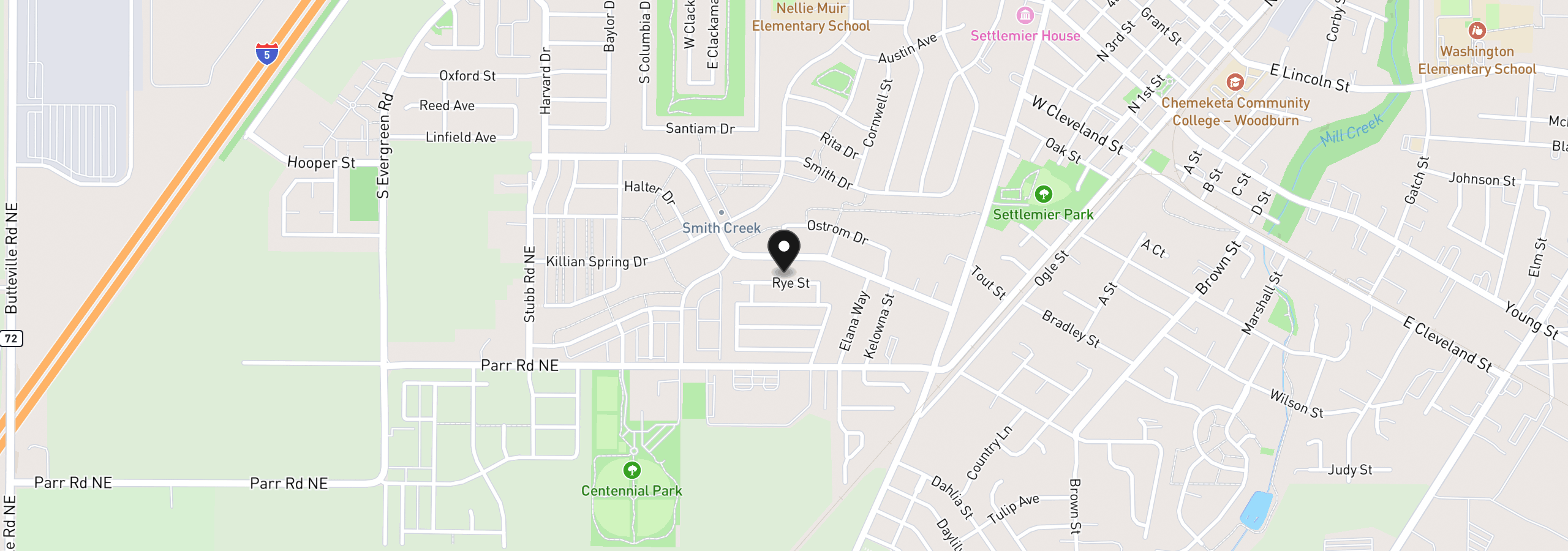 Map showing the location of 483 Rye St, Woodburn, OR 97071