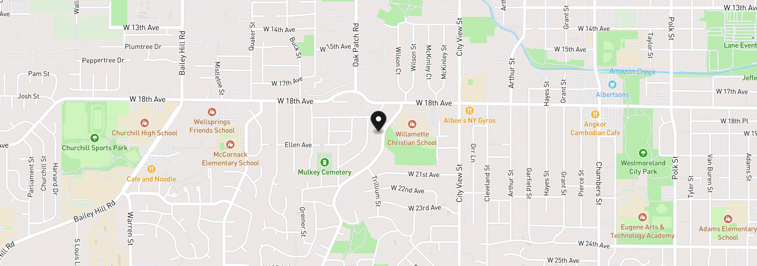 Map showing the location of 1930 Hawkins Ln, Eugene, OR 97405