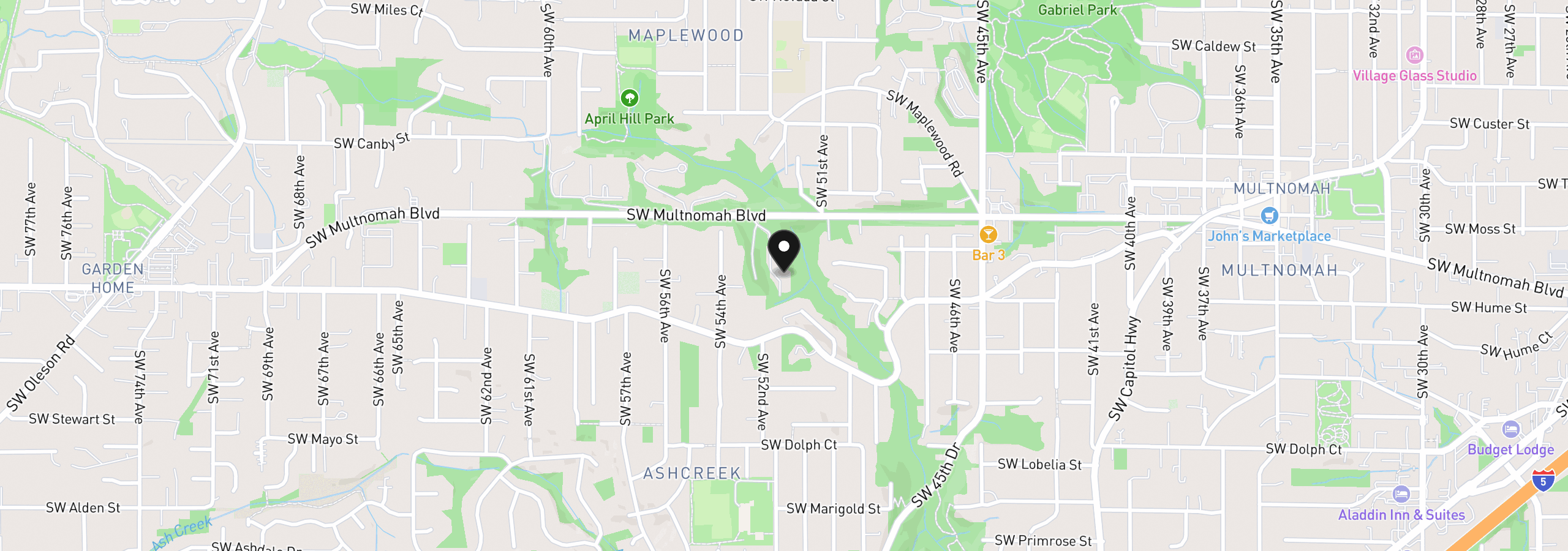 Map showing the location of 5142 SW Multnomah Blvd A, Portland, OR 97219