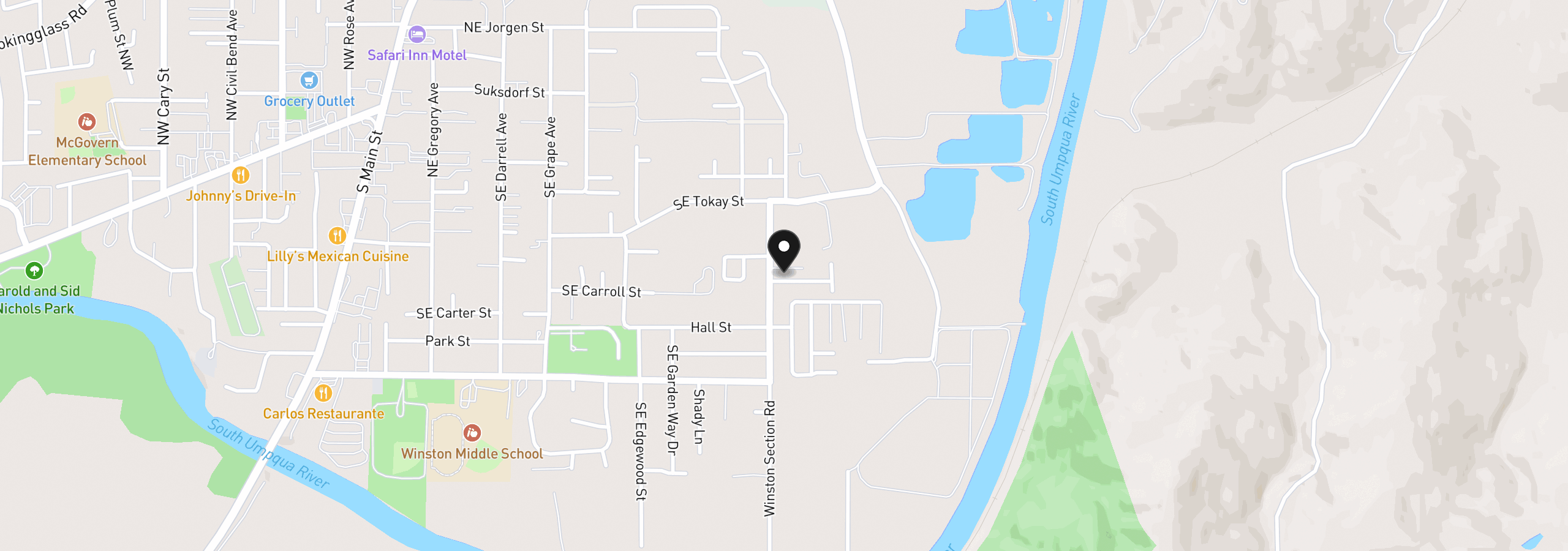 Map showing the location of 120 SE Oak Leaf Ln, Winston, OR 97496