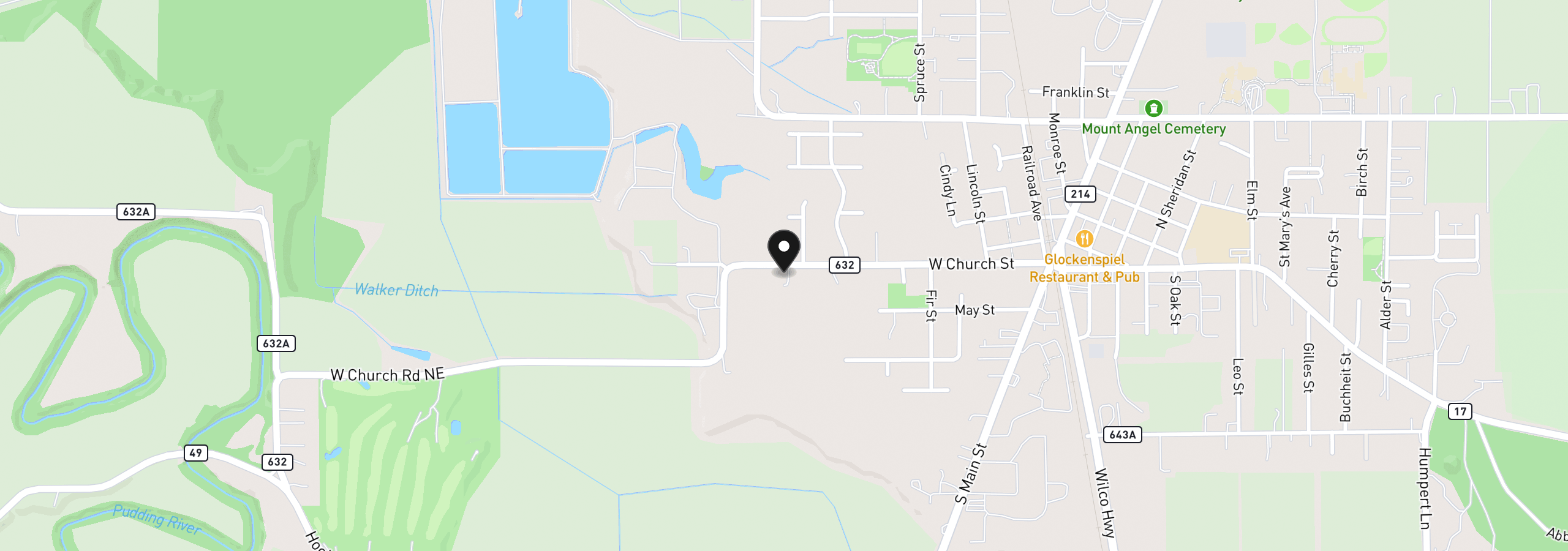 Map showing the location of 12324 W Church Rd NE, Mt. Angel, OR 97362