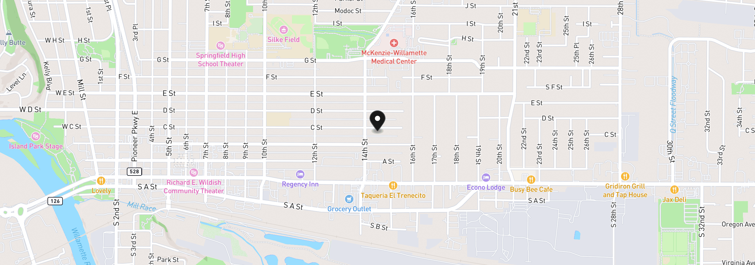 Map showing the location of 1453 C St, Springfield, OR 97477