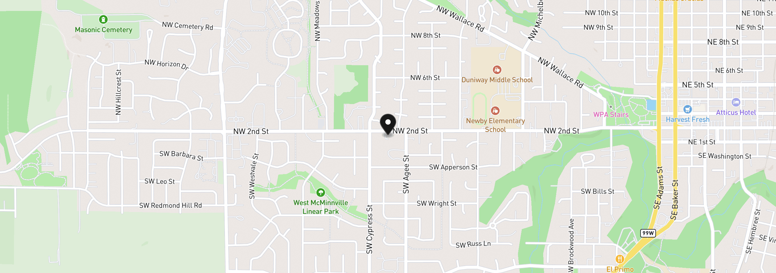 Map showing the location of 1710 SW 2nd St, McMinnville, OR 97128