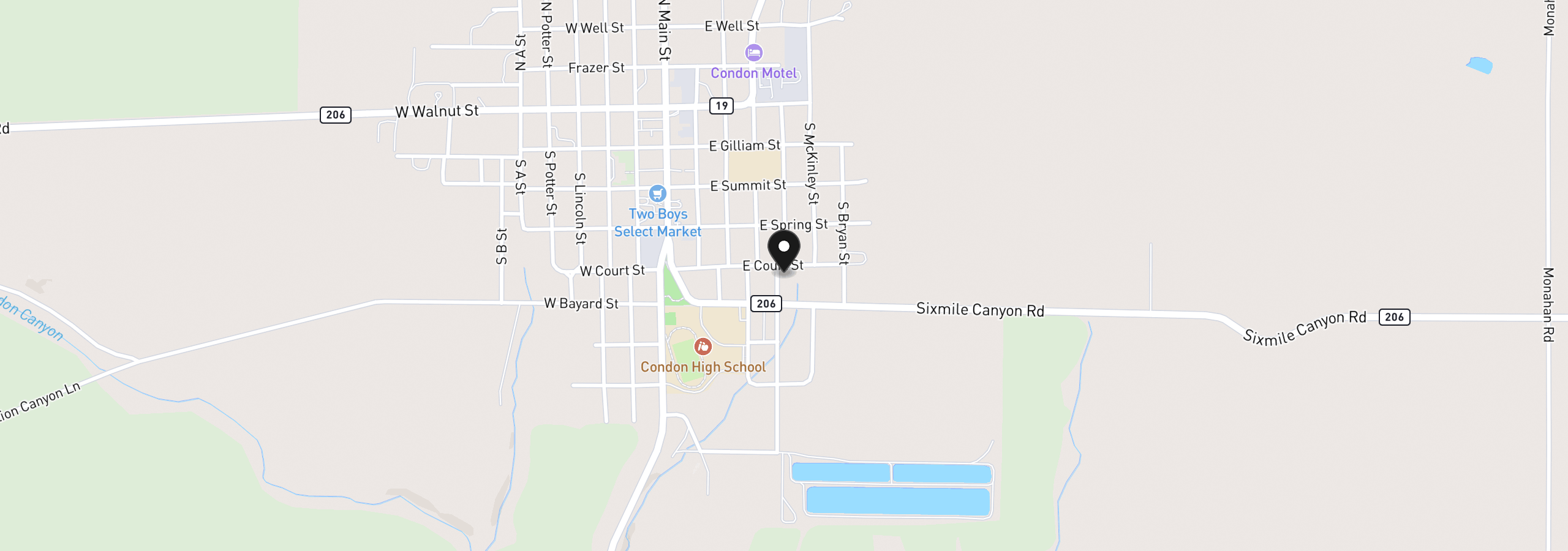 Map showing the location of 510 S Jefferson St, Condon, OR 97823