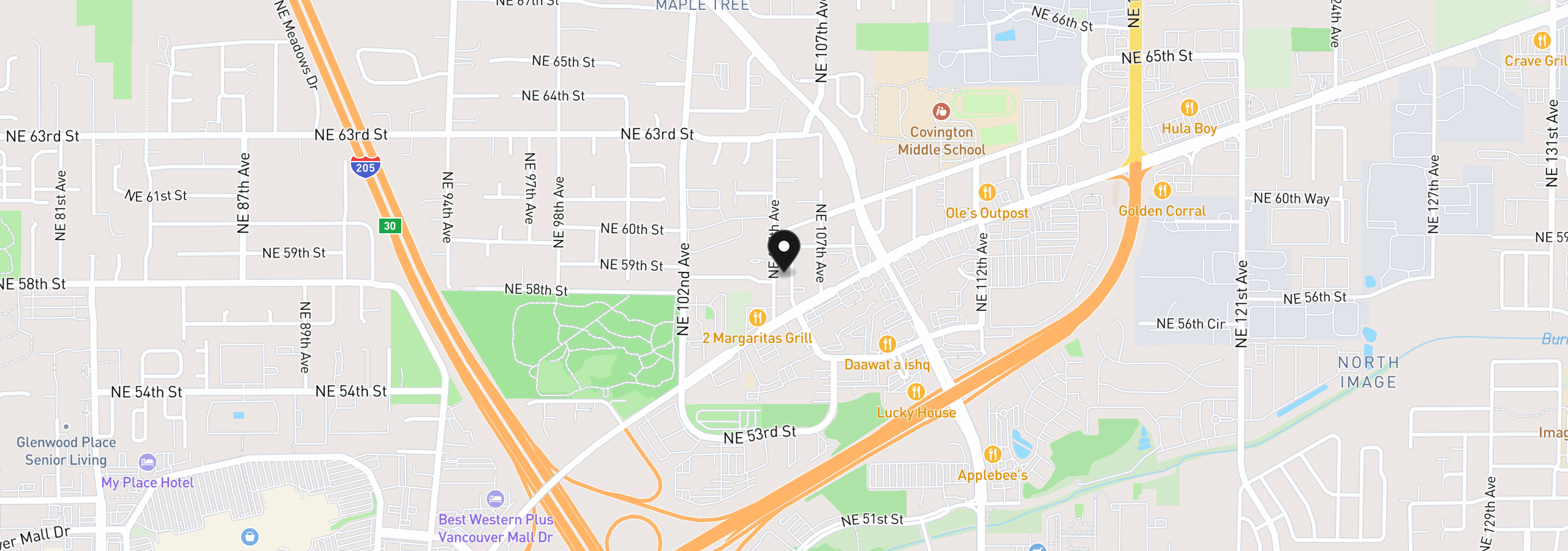 Map showing the location of 5804 NE 106th Ave, Vancouver, Wa 98662