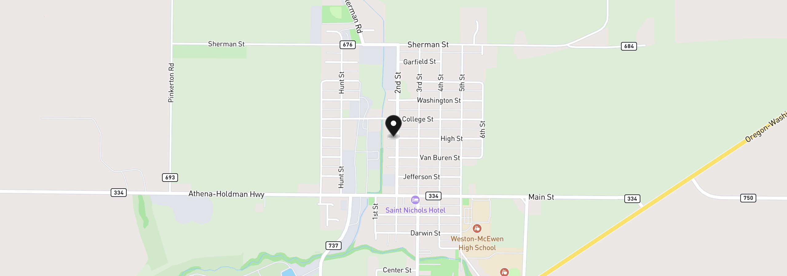 Map showing the location of 338 W High St, Athena, OR 97813