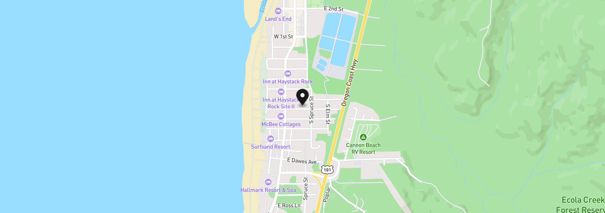 Map showing the location of 180 E Jackson St, Cannon Beach, OR 97110