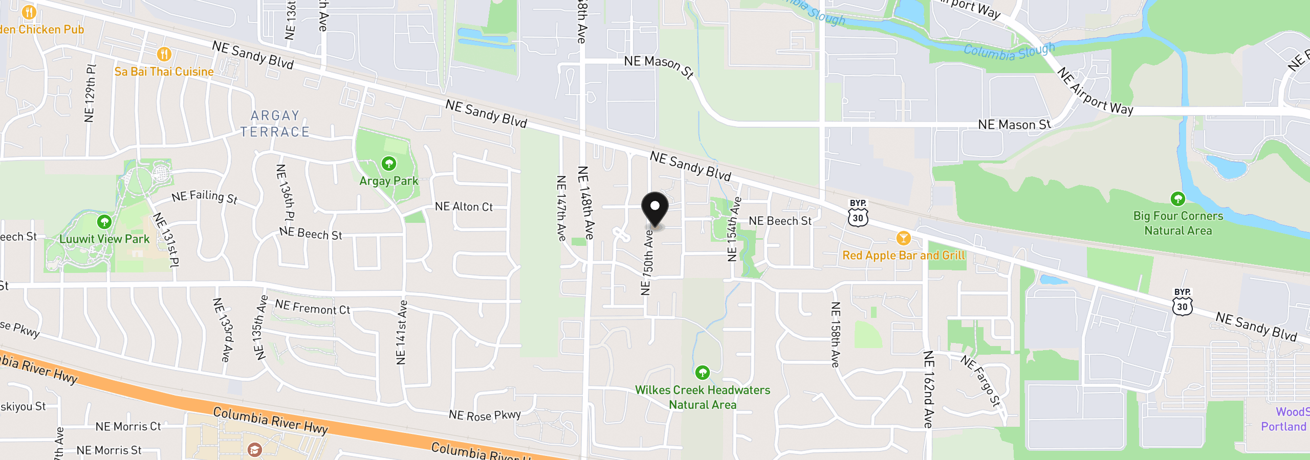 Map showing the location of 3638 NE 150th Ave, Portland, OR 97230