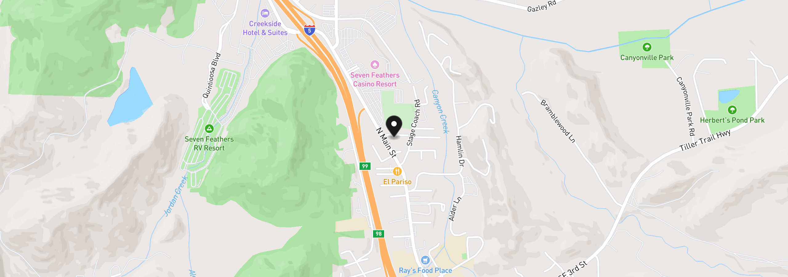Map showing the location of 151 Long St, Canyonville, OR 97417