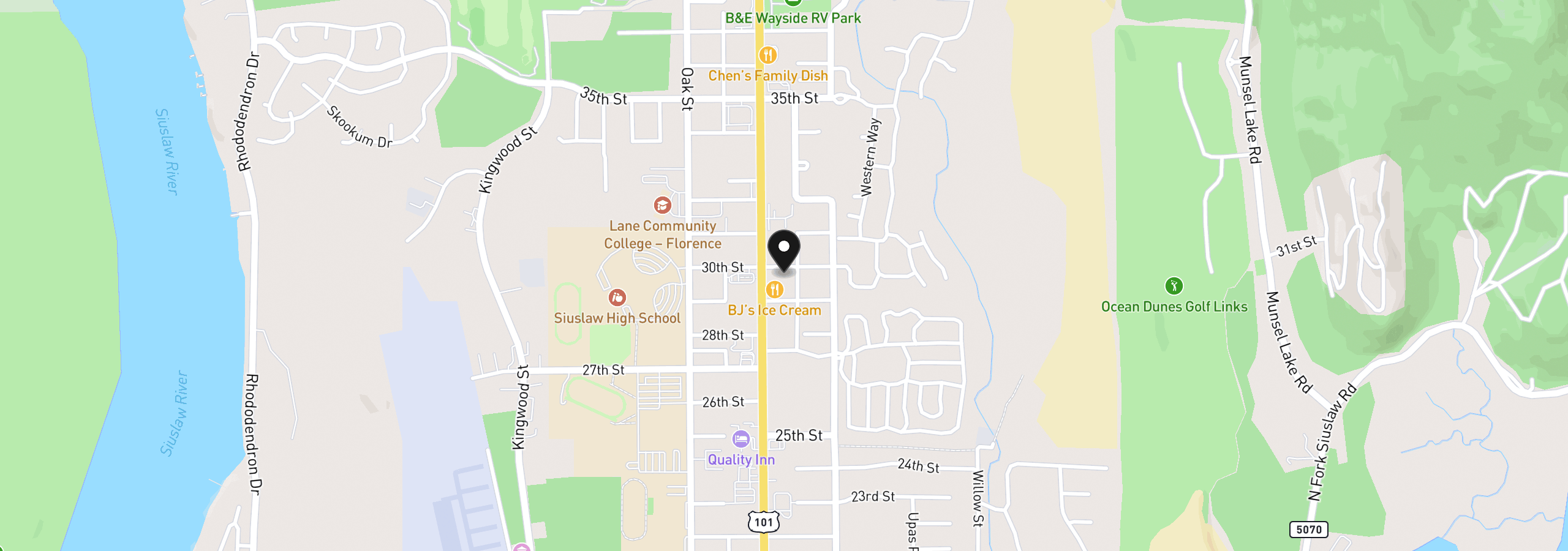 Map showing the location of 1860 30th St, Florence, OR 97439