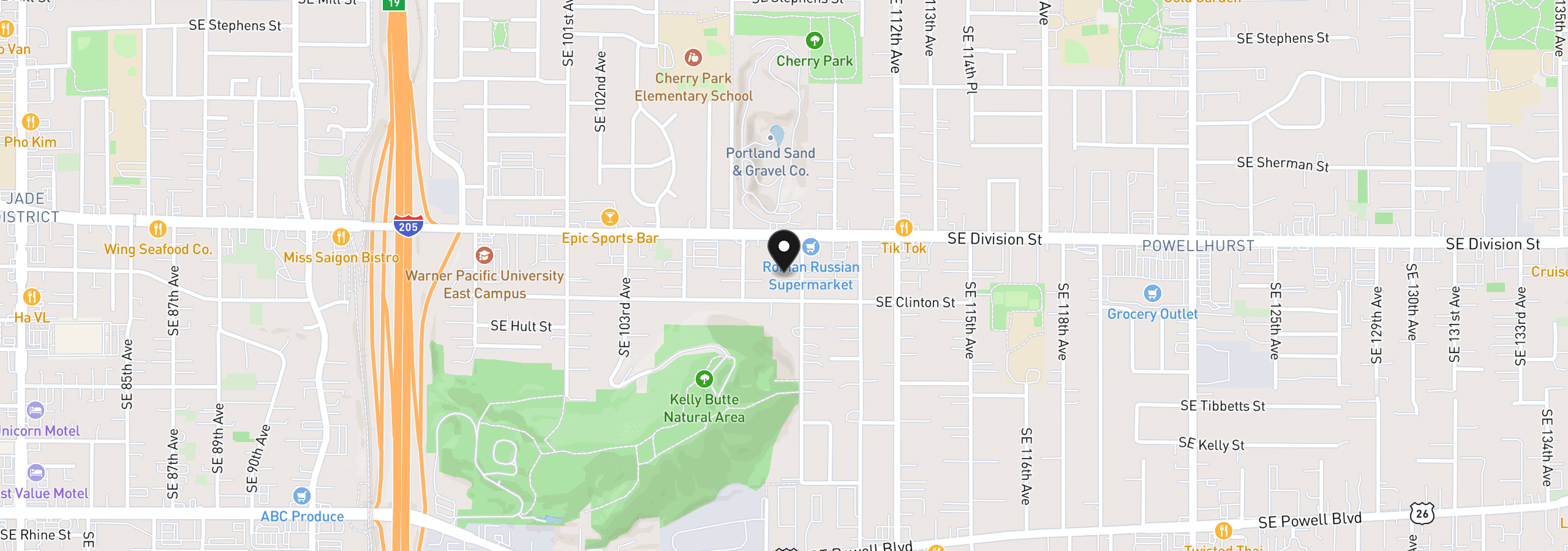 Map showing the location of 2619 SE 109th Ave, Portland, OR 97266