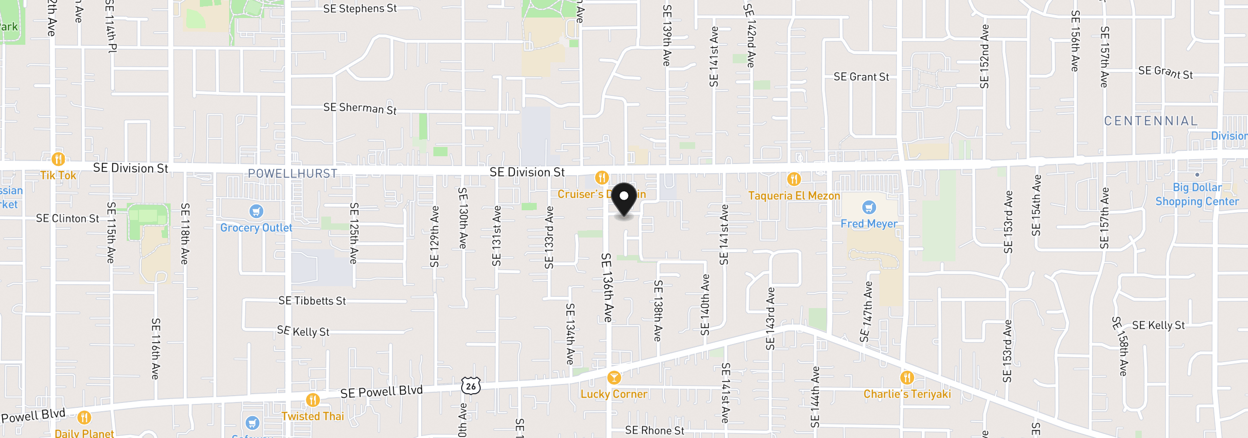 Map showing the location of 2704 SE 136th Ave, Portland, OR 97236