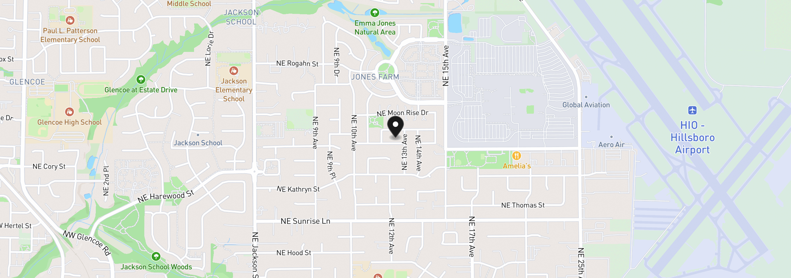 Map showing the location of 1275 NE Morning Sun Dr, Hillsboro, OR 97124