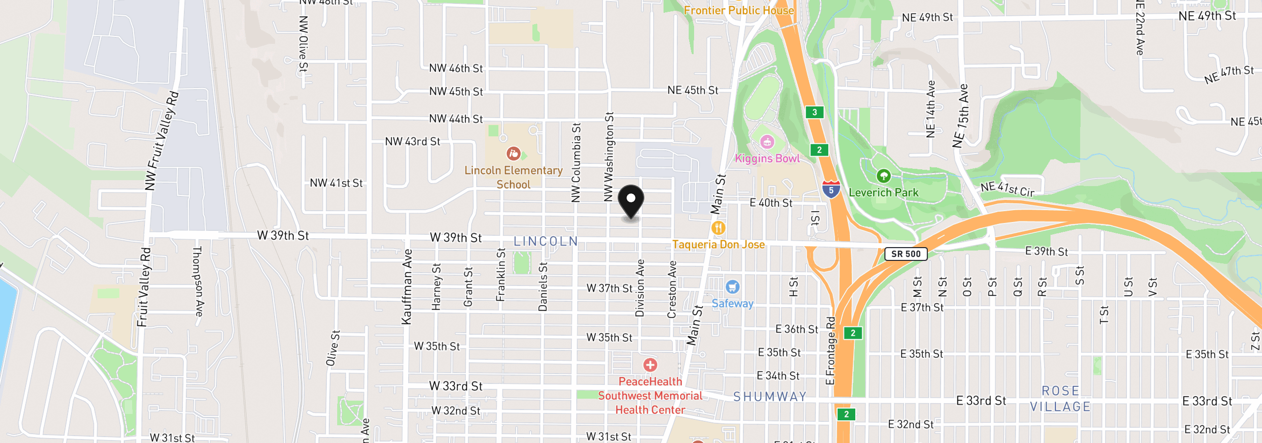 Map showing the location of 105 NW 40th St, Vancouver, Wa 98660