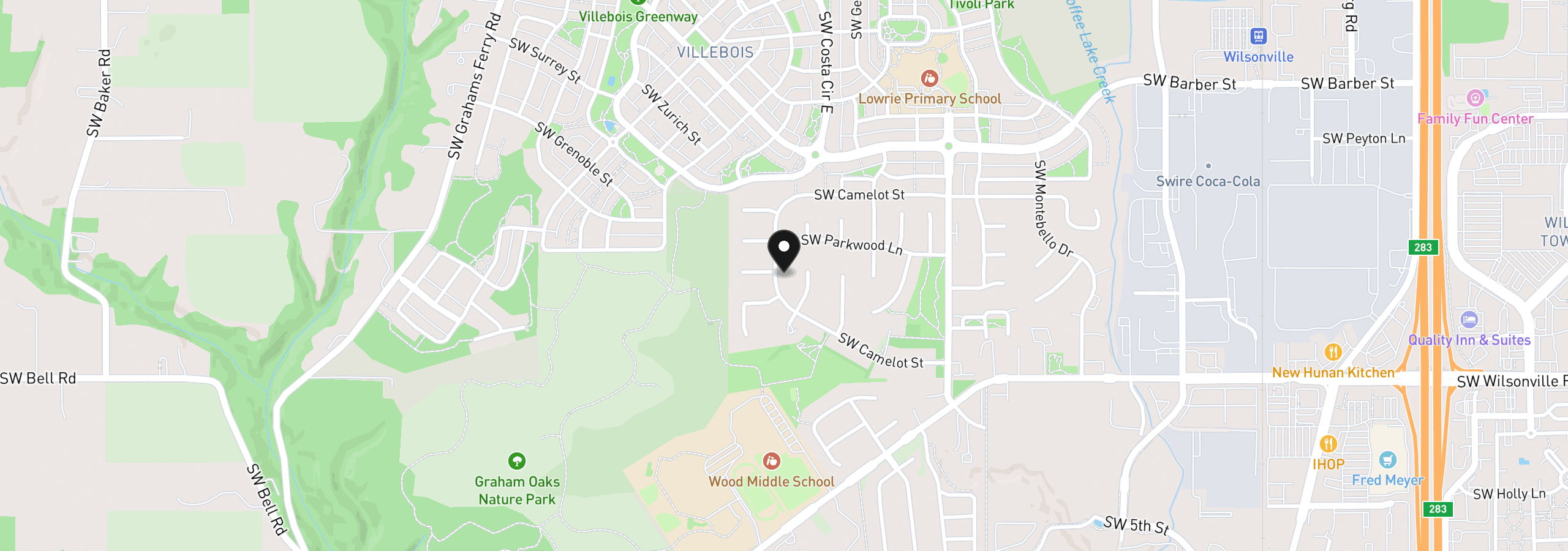 Map showing the location of 29653 SW Camelot St, Wilsonville, OR 97070