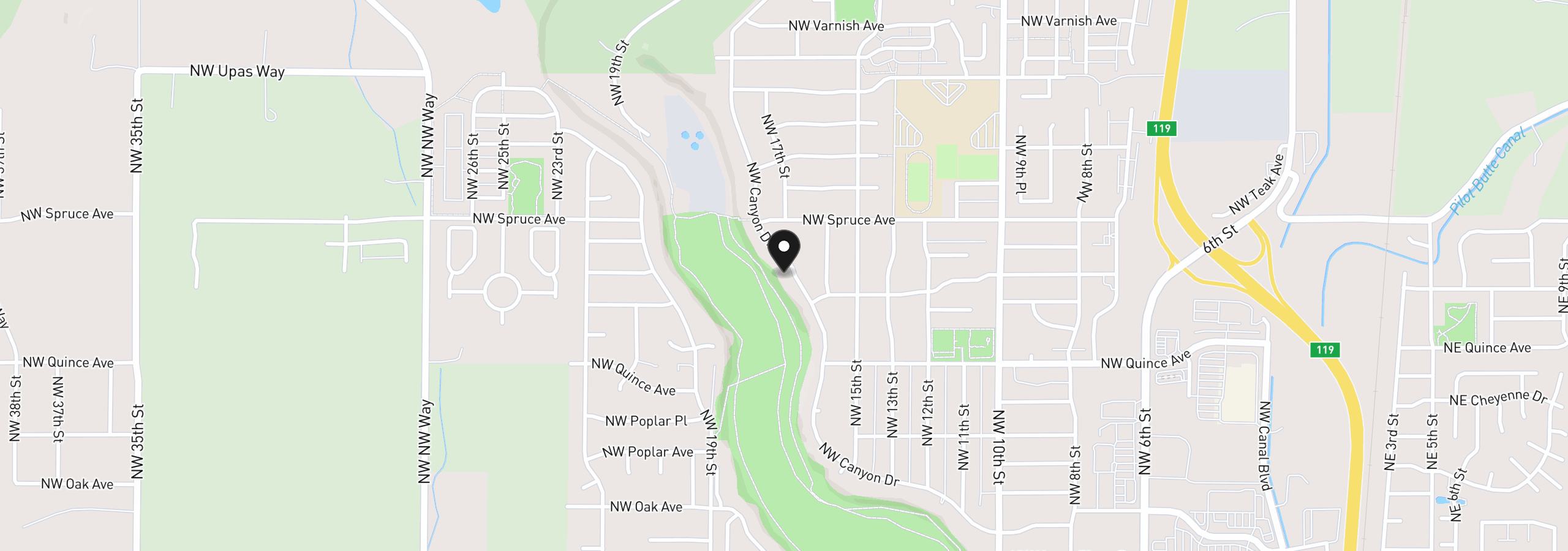 Map showing the location of 2635 NW Canyon Dr, Redmond, OR 97756