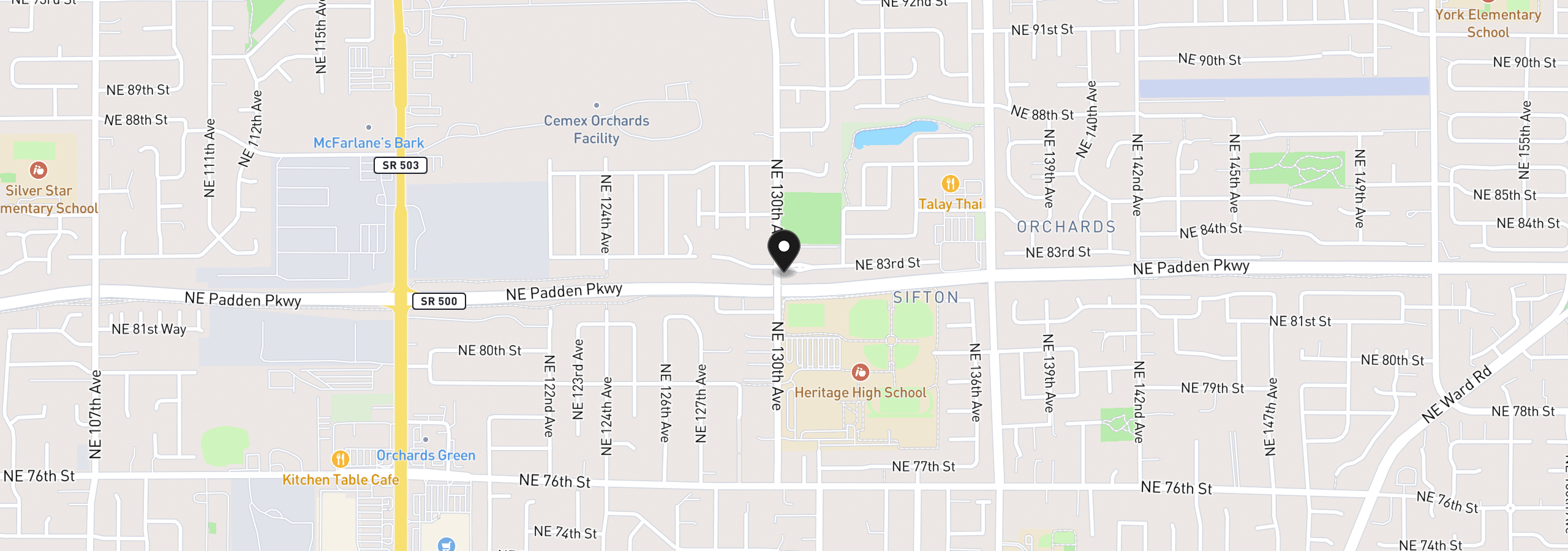 Map showing the location of 13001 NE 83rd St, Vancouver, Wa 98682