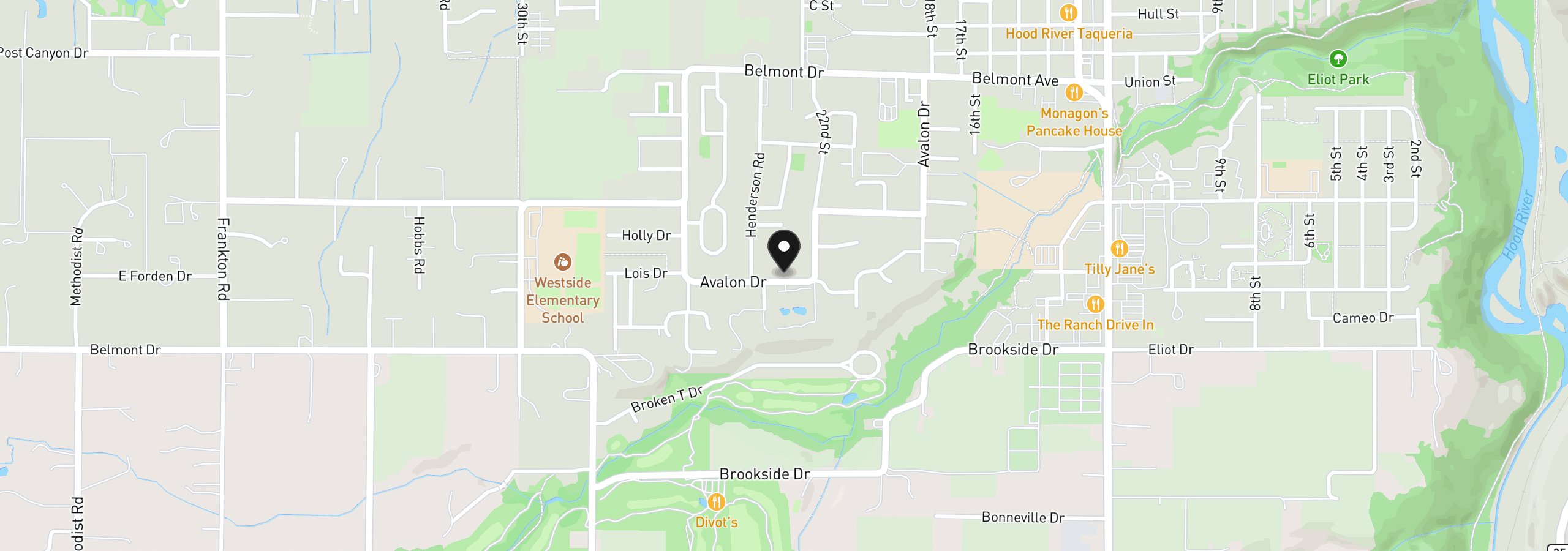 Map showing the location of 3500 Avalon Dr, Hood River, OR 97031