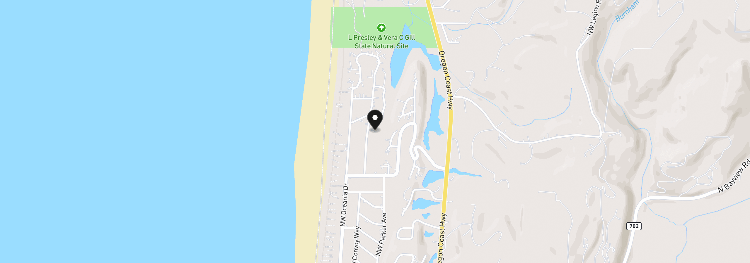 Map showing the location of 3413 NW Hidden Lake Dr, Waldport, OR 97394