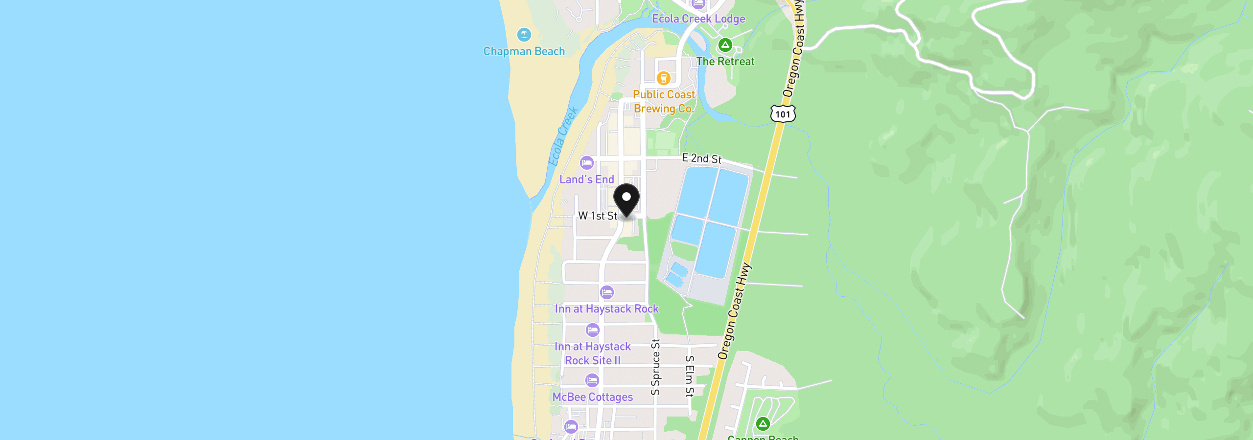 Map showing the location of 123 S Hemlock St #201, Cannon Beach, OR 97110