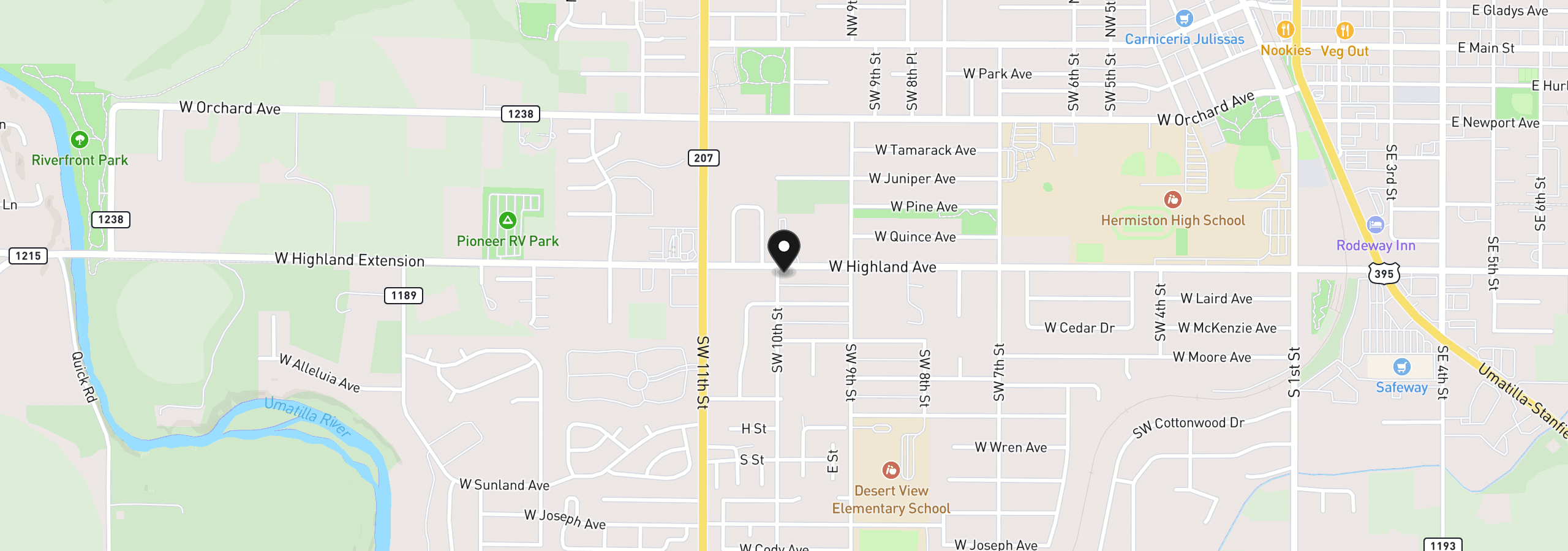 Map showing the location of 993 W Highland Ave, Hermiston, OR 97838