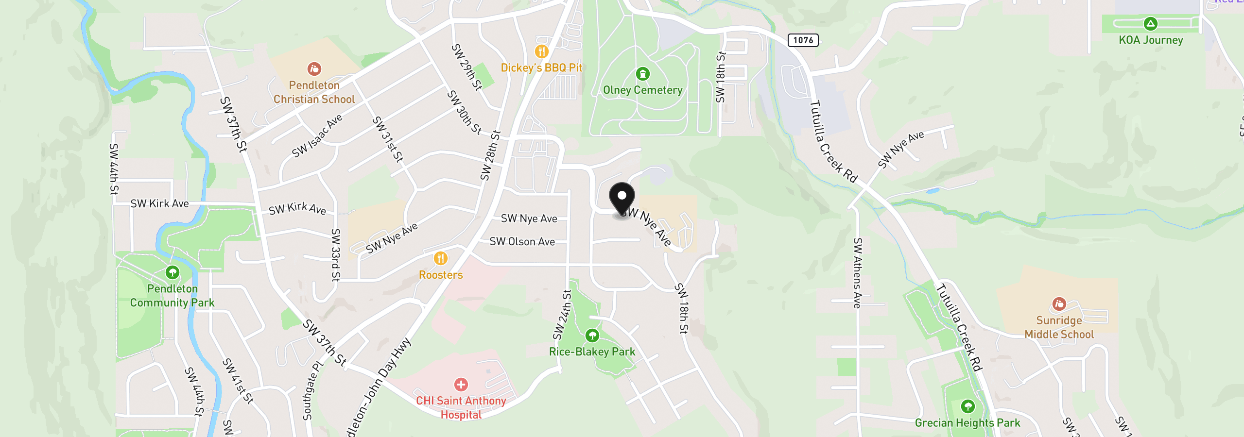Map showing the location of 2106 SW Nye Ave, Pendleton, OR 97801