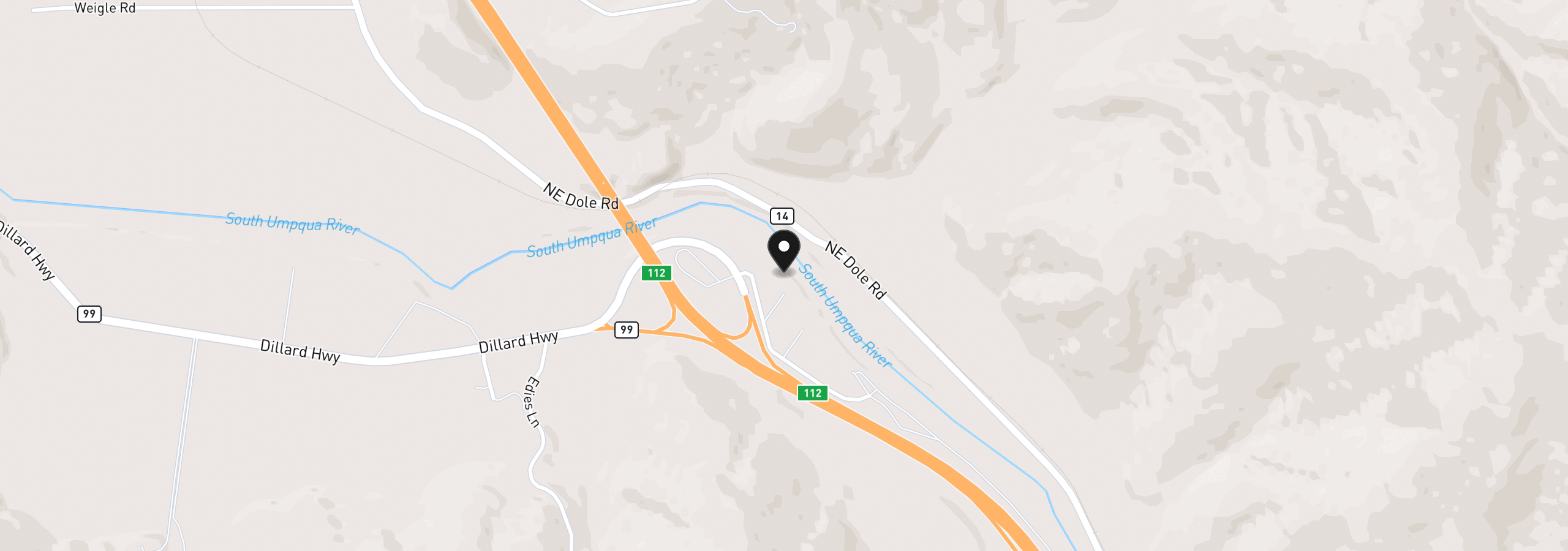 Map showing the location of 180 Ruckles Dr, Myrtle Creek, OR 97457