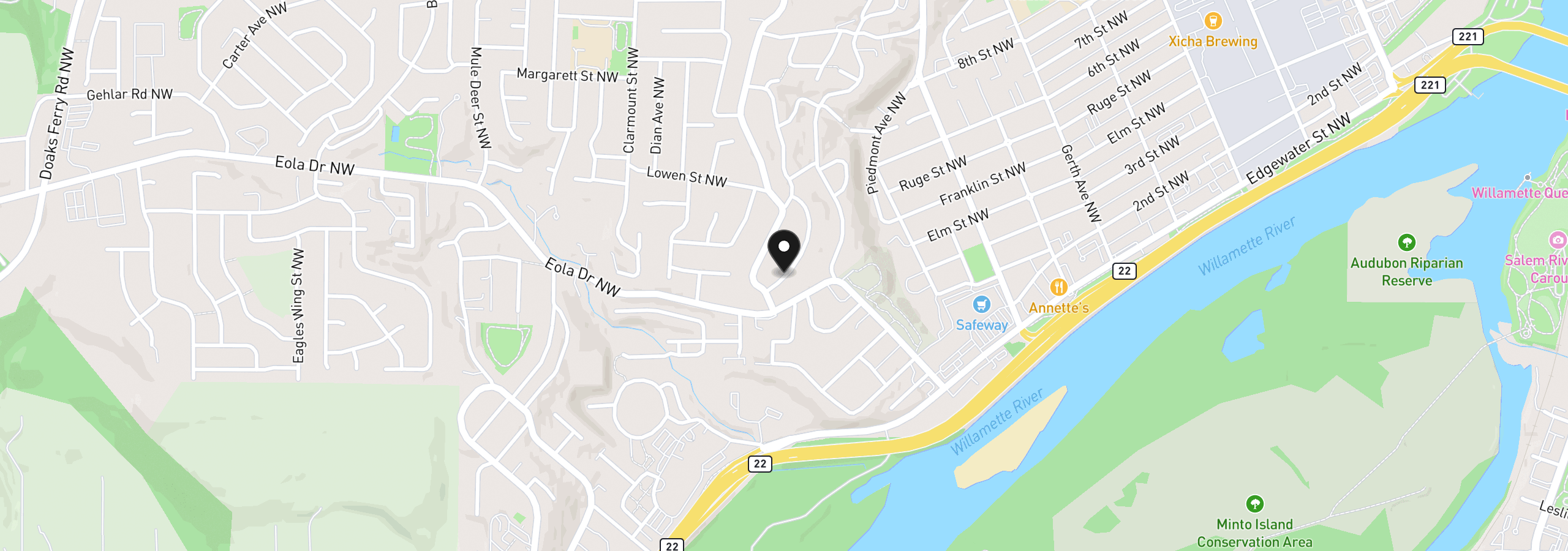 Map showing the location of 531 Riverview Dr, Salem, OR 97304