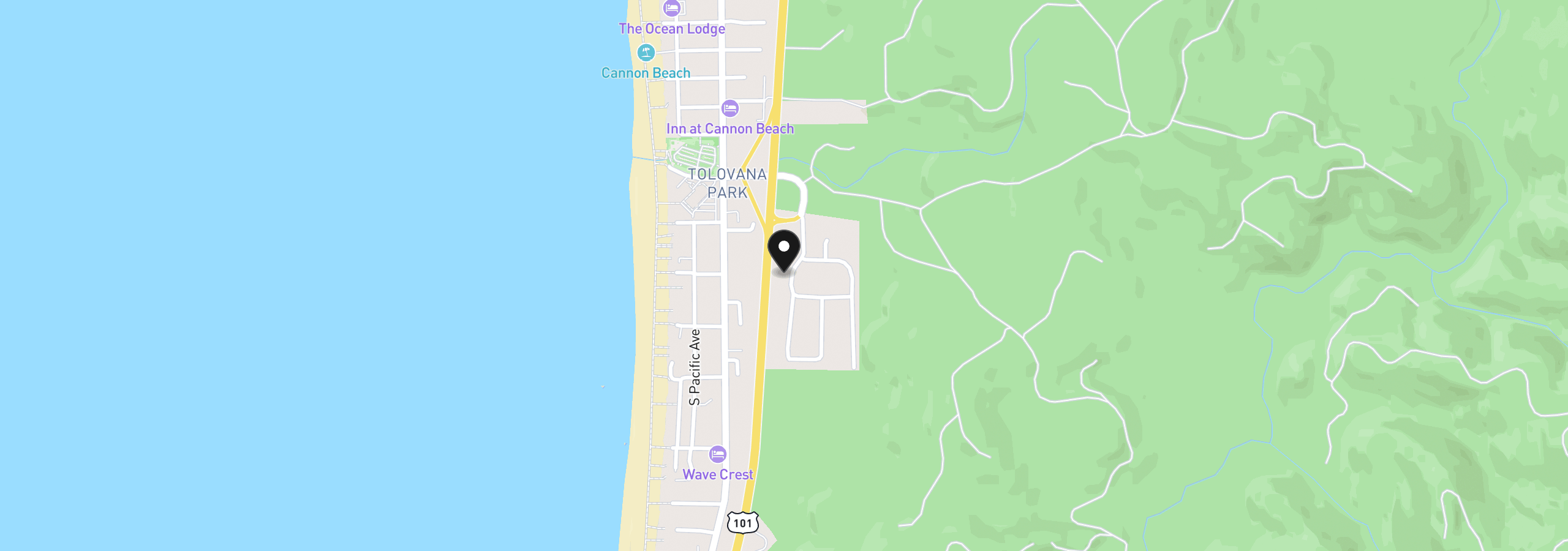 Map showing the location of 3632 W Chinook Ave, Cannon Beach, OR 97110