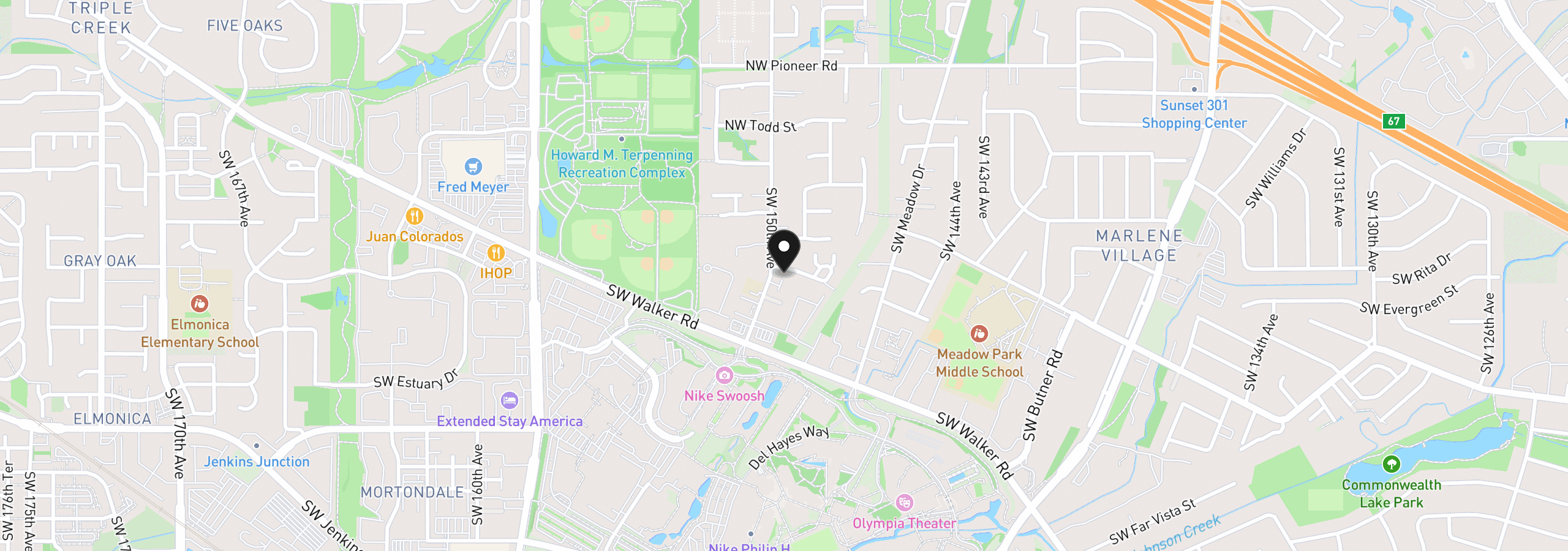 Map showing the location of 14980 SW Conor Cir, Beaverton, OR 97006