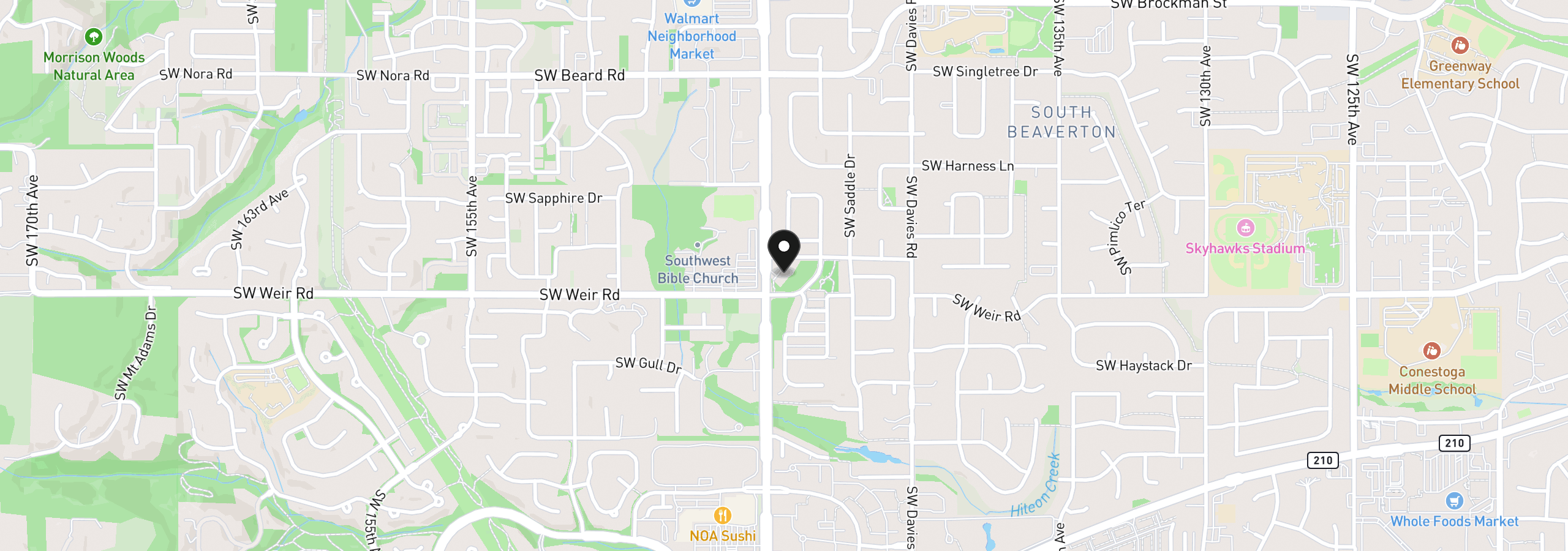 Map showing the location of 9940 SW Wrangler Pl, Beaverton, OR 97008