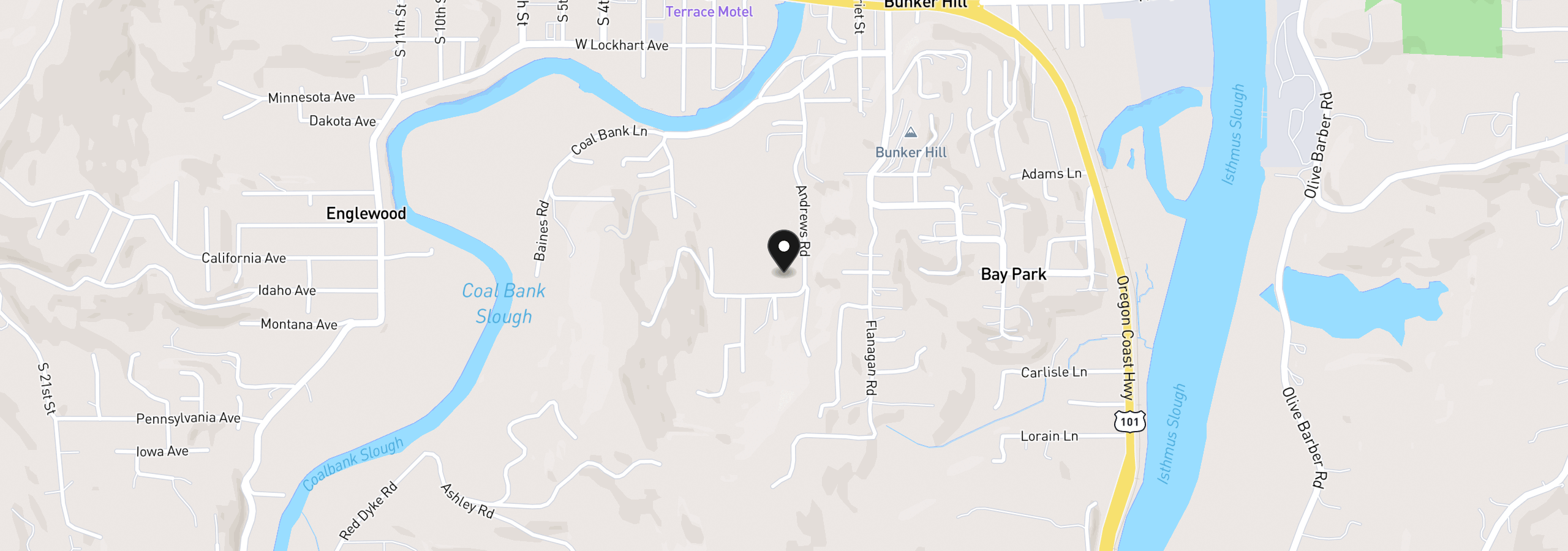 Map showing the location of 0 Alabama Ln, Coos Bay, OR 97420