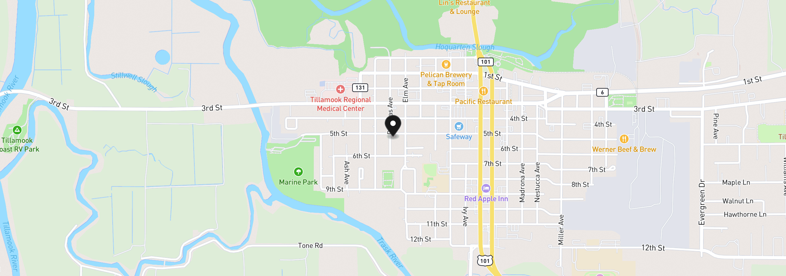 Map showing the location of 1403 5th St, Tillamook, OR 97141