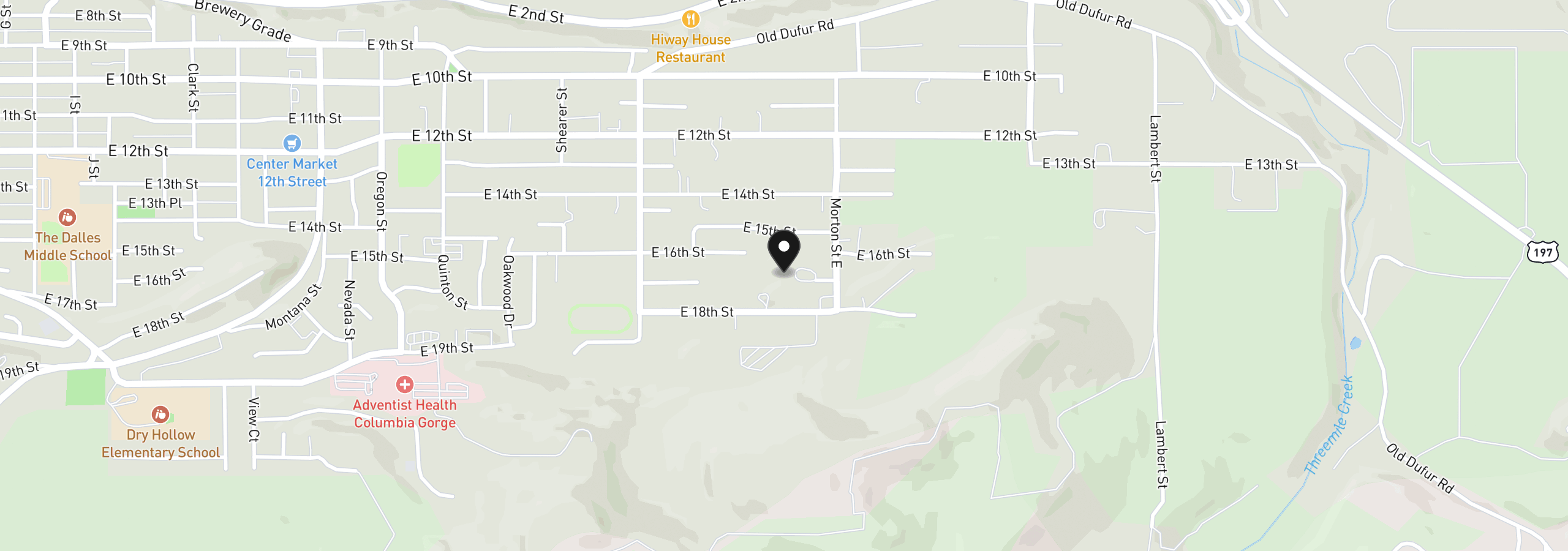 Map showing the location of E 17th St, The Dalles, OR 97058