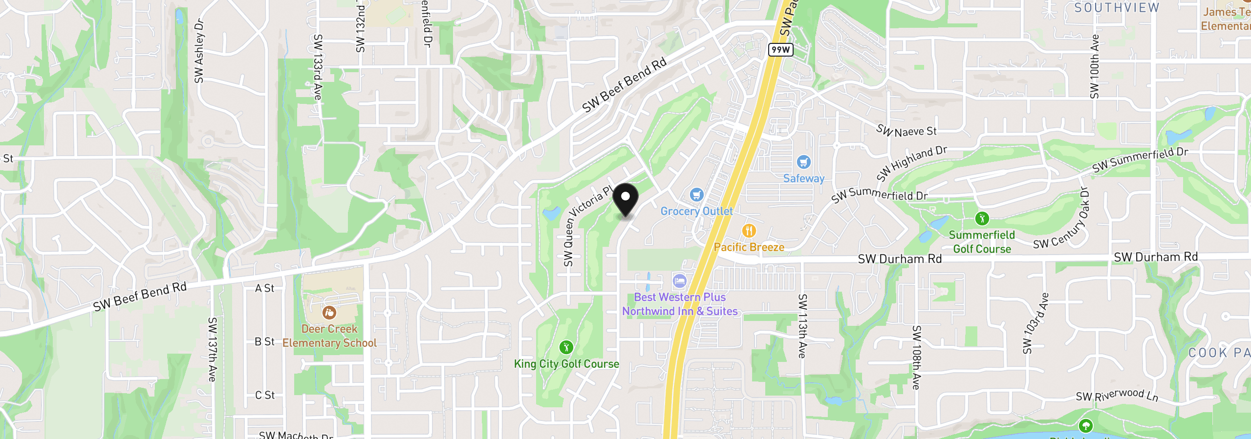 Map showing the location of 15935 SW Royalty Pkwy, King City, OR 97224