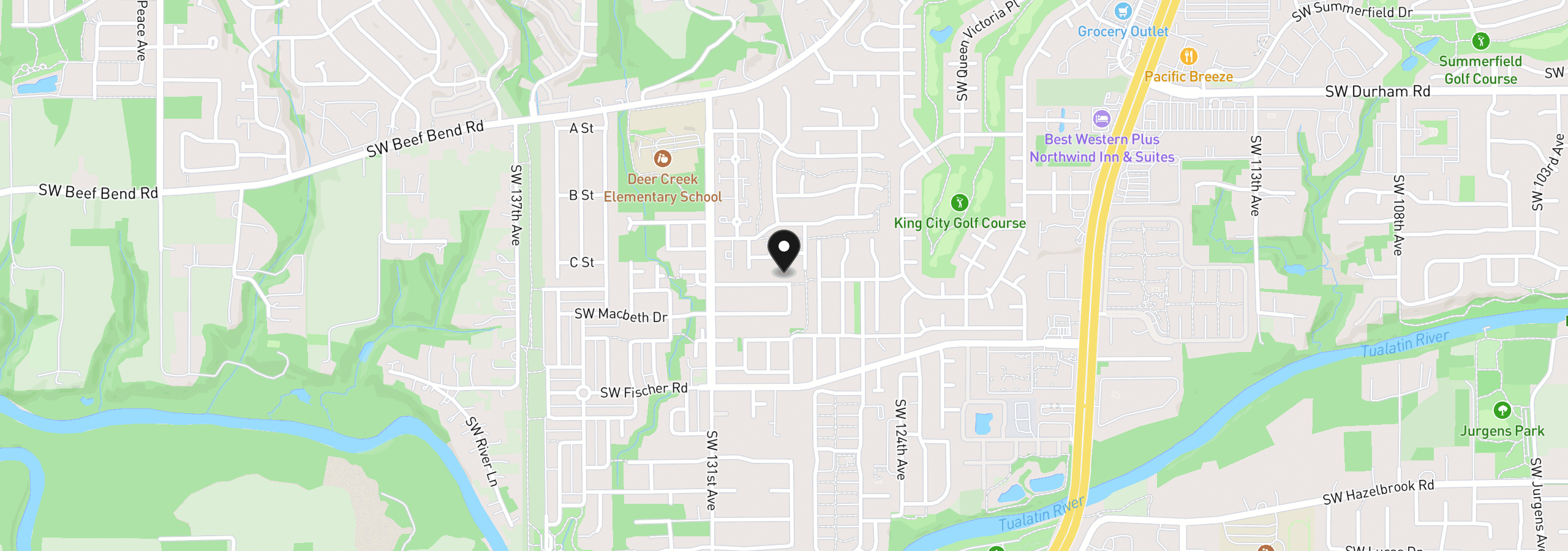 Map showing the location of 16676 SW Jordan Way, Tigard, OR 97224