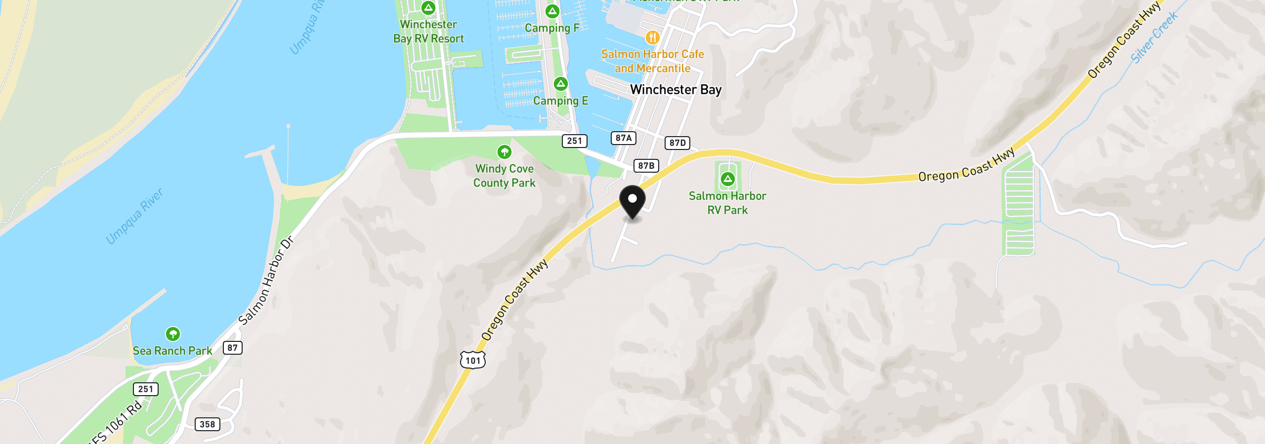 Map showing the location of 1050 Broadway Ave, Winchester Bay, OR 97467
