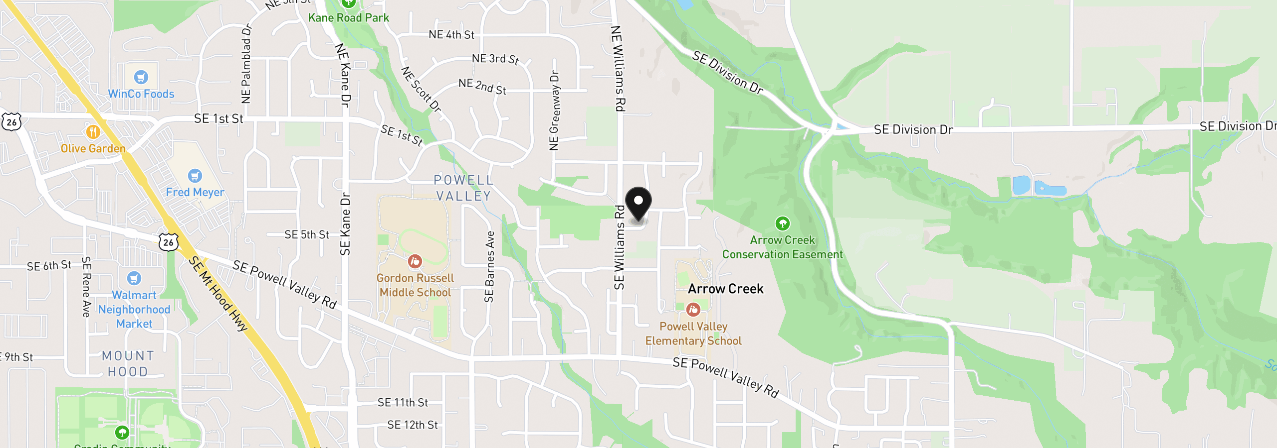 Map showing the location of 289 SE Acacia Dr, Gresham, OR 97080