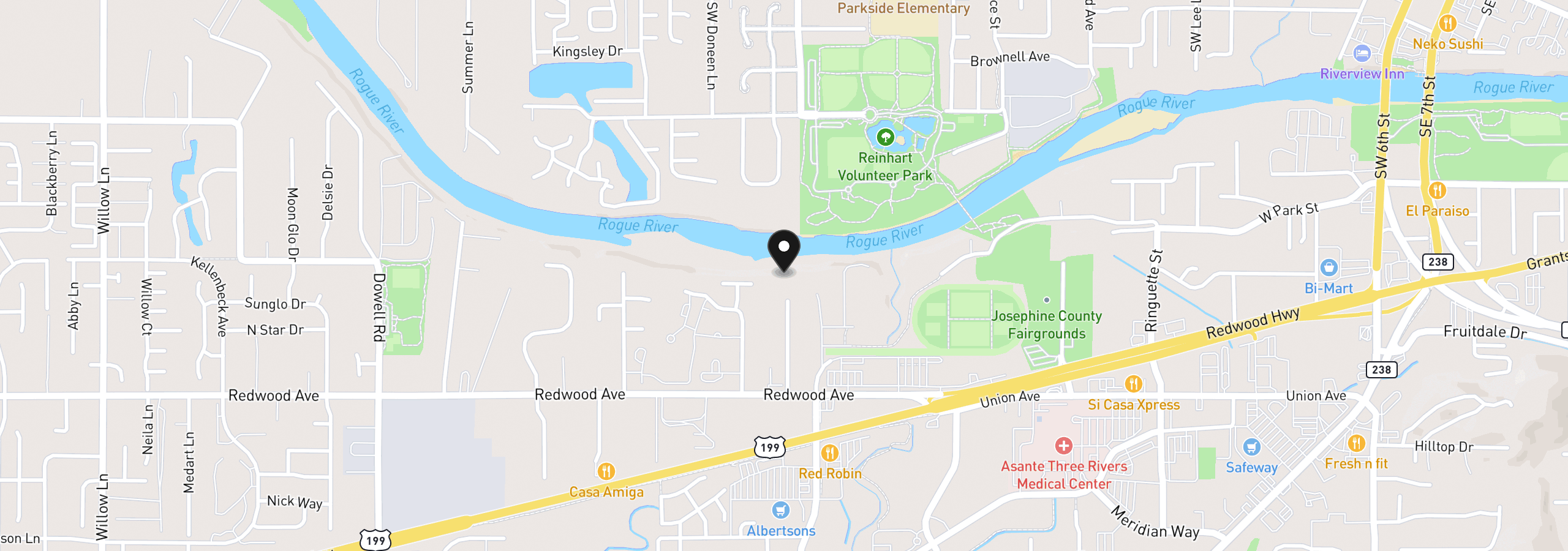 Map showing the location of 1300 Daisy Ln, Grants Pass, OR 97527