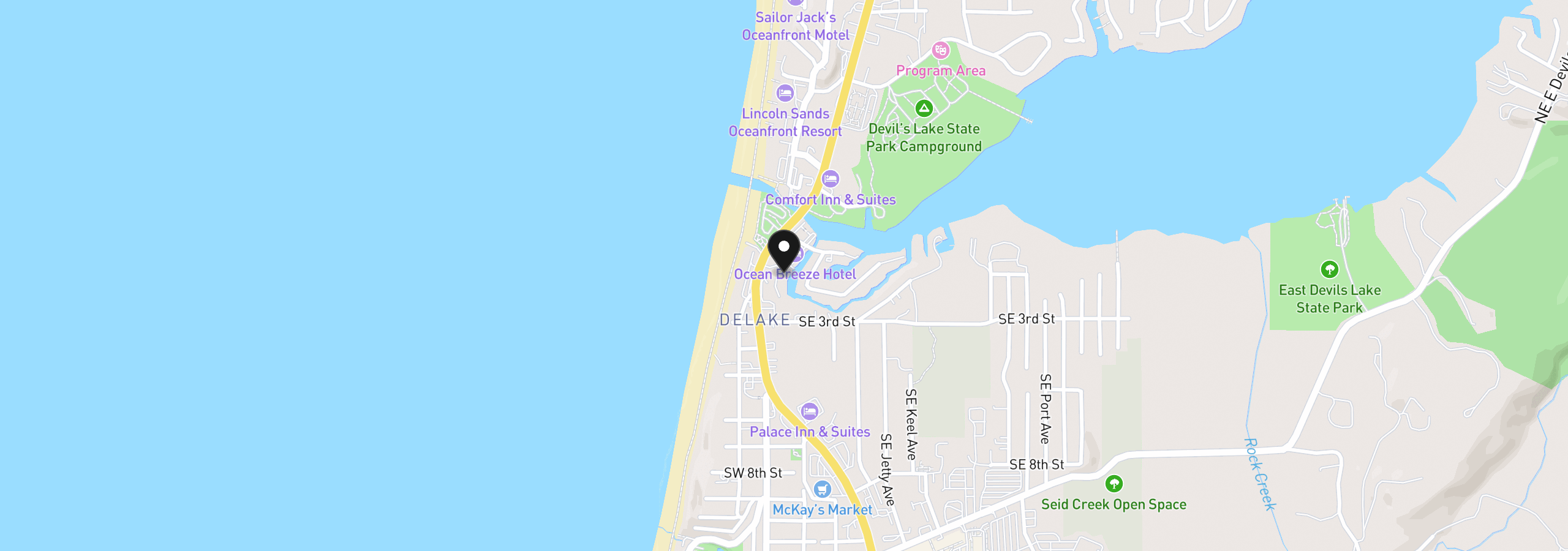 Map showing the location of 180 SE Highway 101 7, Lincoln City, OR 97367